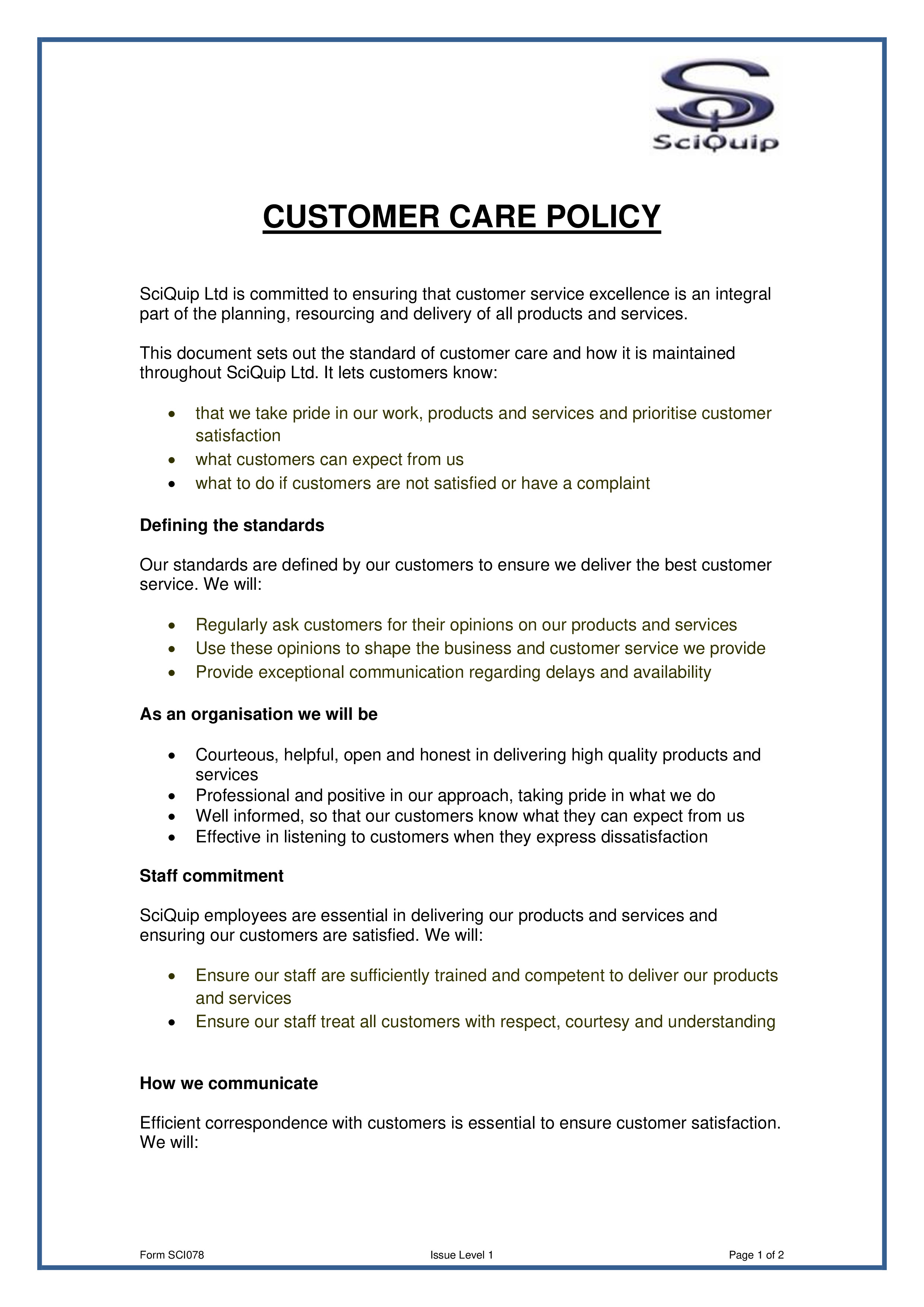 Customer Care Policy 