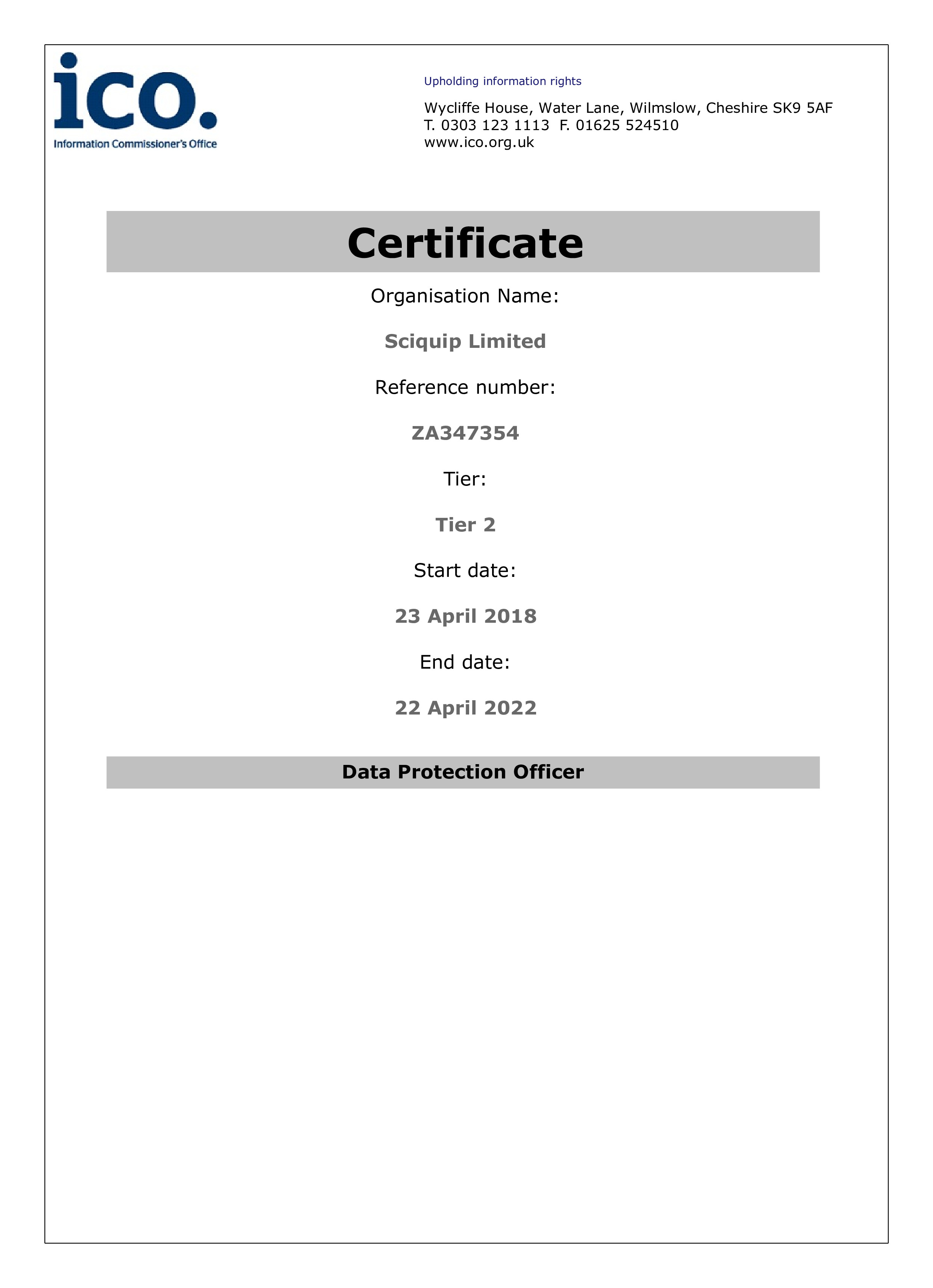 Data Protection Registration Certificate