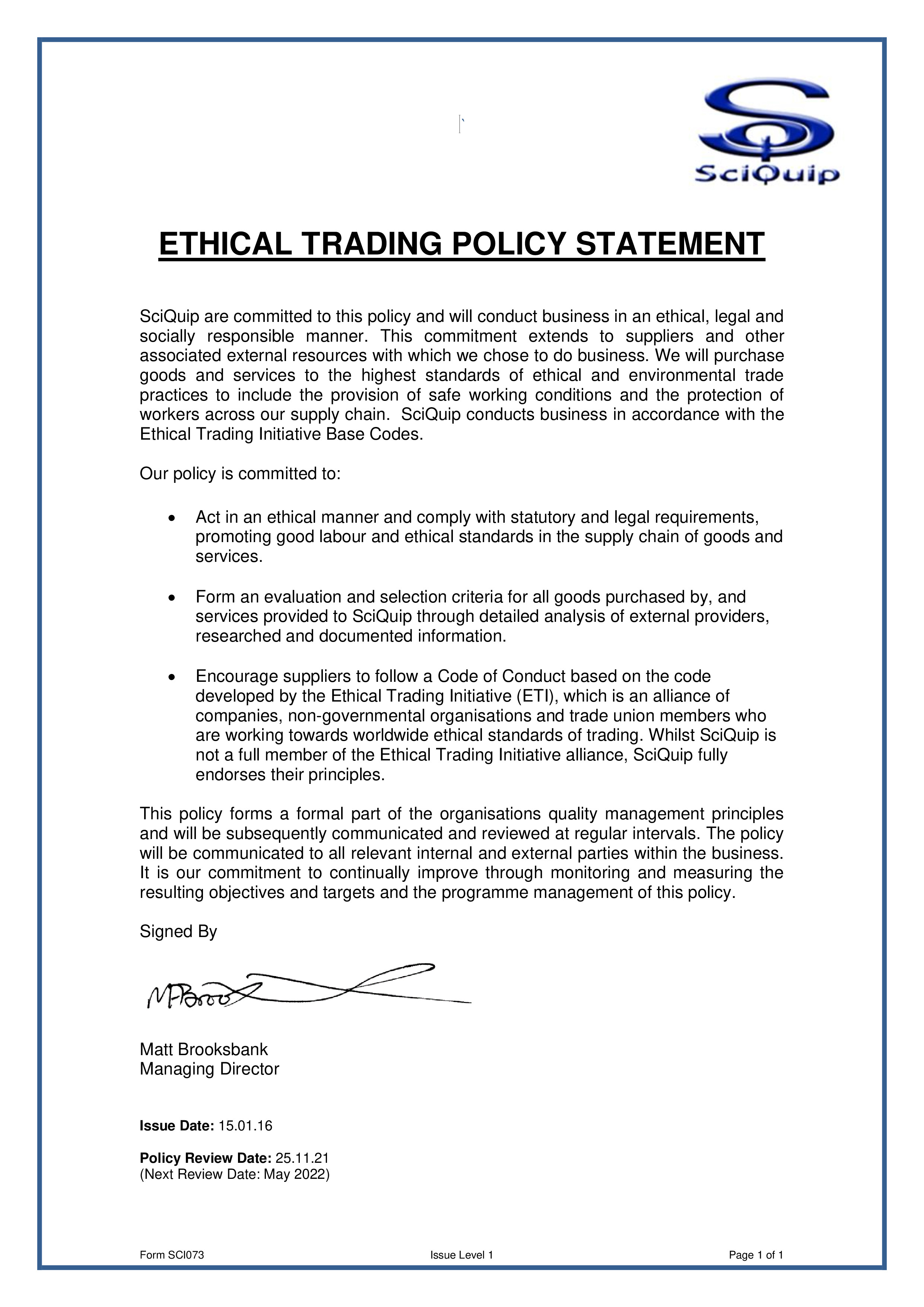 Ethical Trading Policy